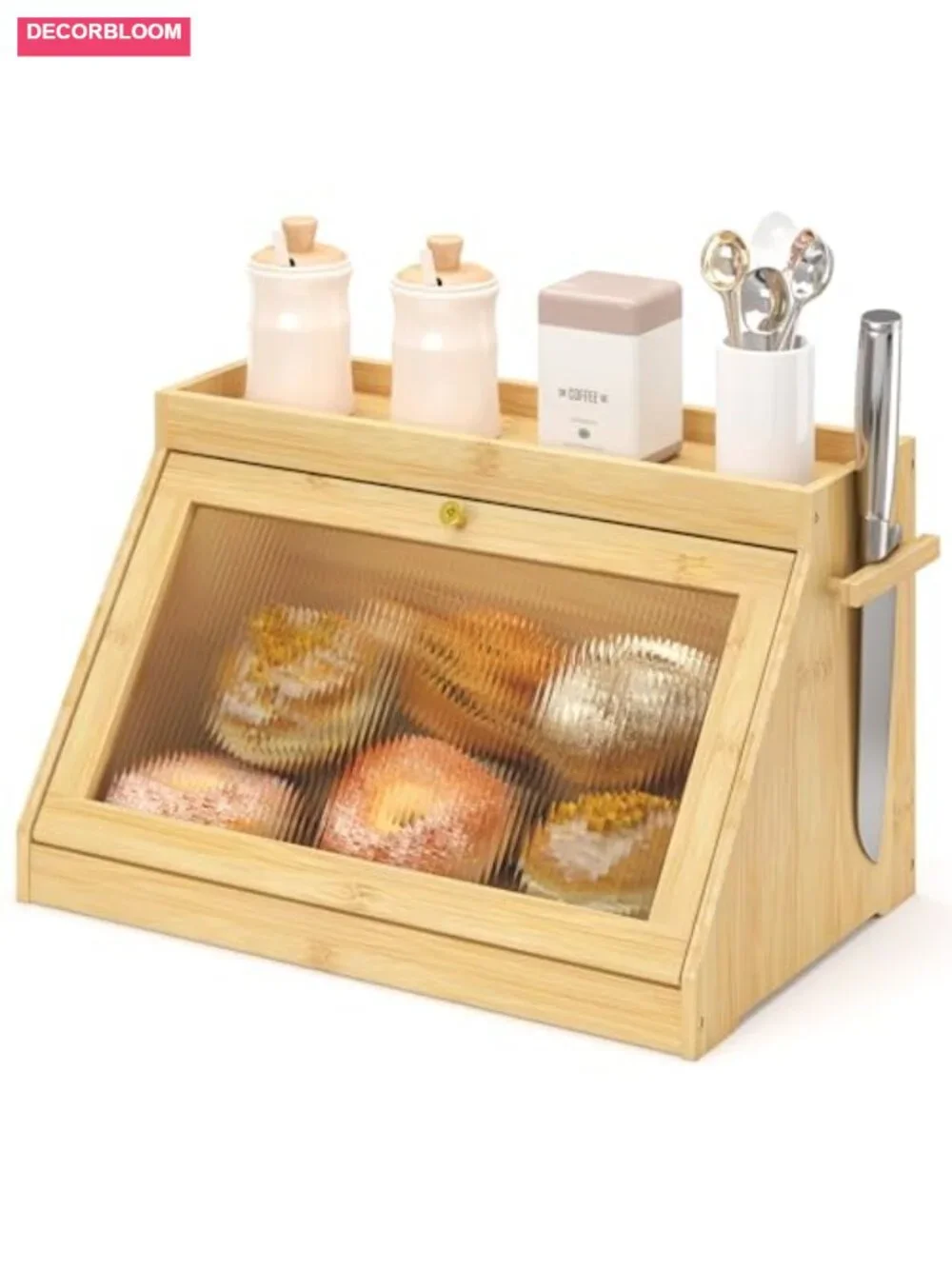 Bamboo Bread Box with Shelf for Kitchen Countertop, Acrylic Door Storage